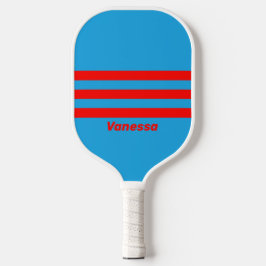 Retro Electric Blue Red drei über den Stripname Pickleball Schläger