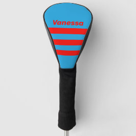Retro Electric Blue Red Three Across Stripe & Name Golf Headcover