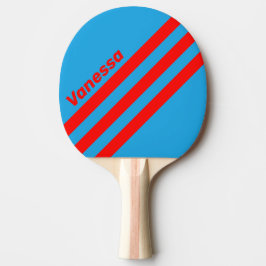 Retro Electric Blue Red Three Angled Stripe & Name Tischtennis Schläger