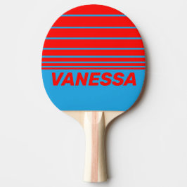 Retro Electric Blue Red Three Horizon Stripe Name Tischtennis Schläger