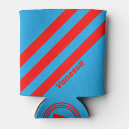 Retro Electric Blue Red Three Streifen mit Namen Dosenkühler