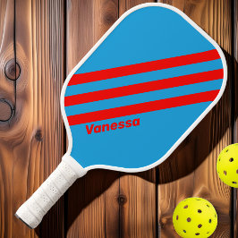 Retro Electric Blue Red Three Streifen mit Namen Pickleball Schläger