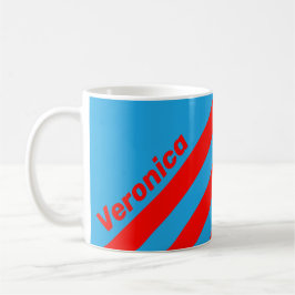 Retro Electric Blue Red Three Stripes with Name Kaffeetasse