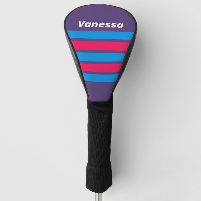 Retro Electric Grape Across Striping with Name Golf Headcover (Vorderseite)