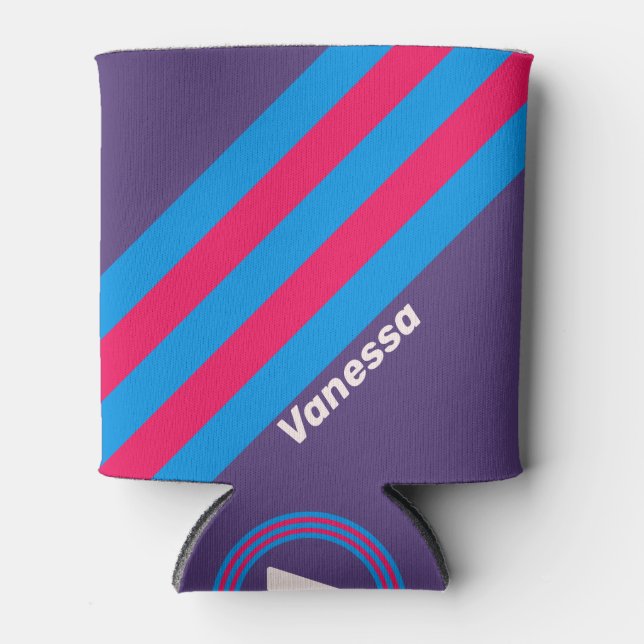 Retro Electric Grape Stripes with Name Dosenkühler (Vorderseite)