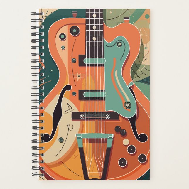 Retro Electric Guitar Illustration Pocket Folder Planer (Vorderseite)