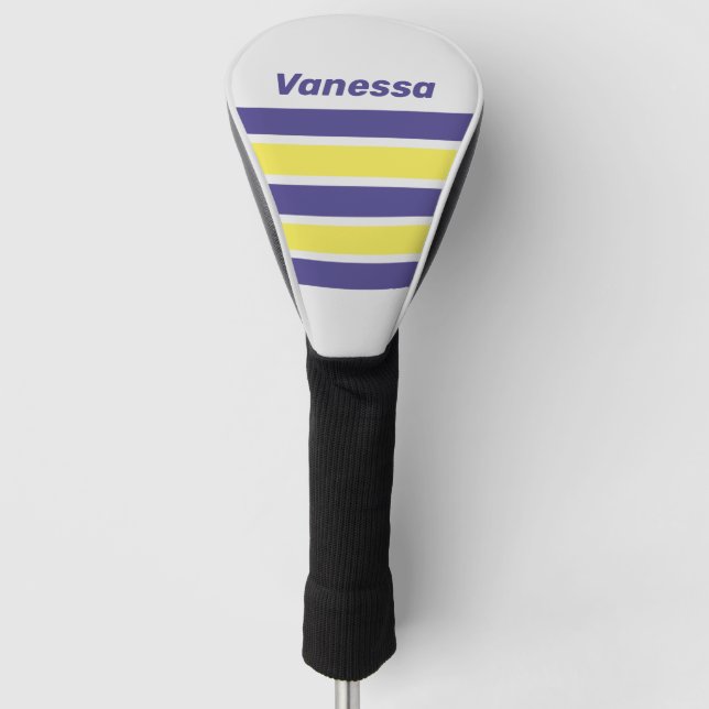 Retro Electric Lemon Grape Across Stripe with Name Golf Headcover (Vorderseite)
