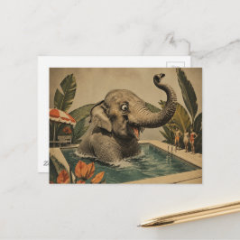 Retro-Elefant im Pool Postkarte