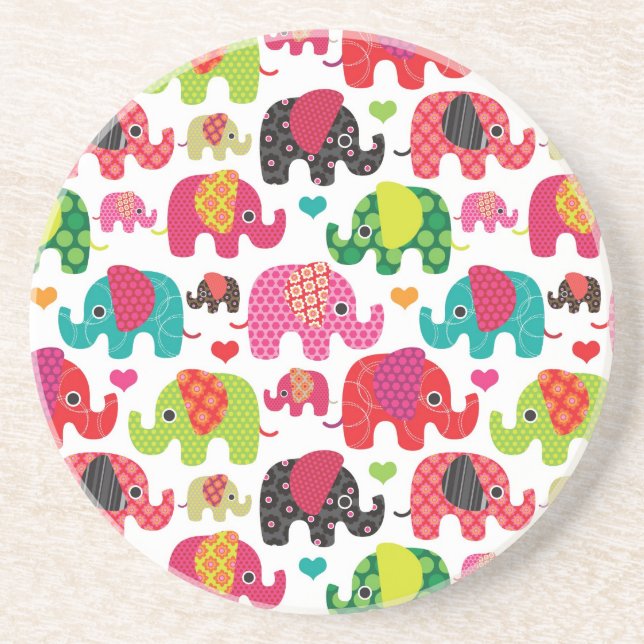 Retro Elefant scherzt Mustertapete Getränkeuntersetzer (Vorne)