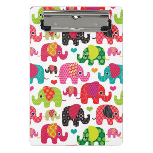 Retro Elefant scherzt Mustertapete Mini Klemmbrett