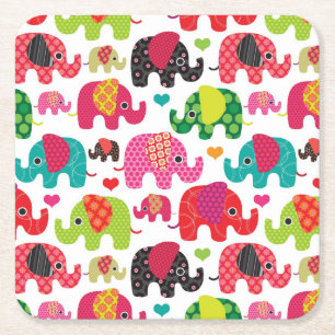 Retro Elefant scherzt Mustertapete Rechteckiger Pappuntersetzer