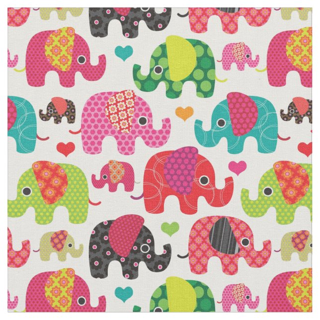 Retro Elefant scherzt Mustertapete Stoff (Nahaufnahme)