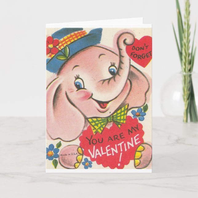 Retro Elefant-Valentinstag-Karte Feiertagskarte (Vorderseite)