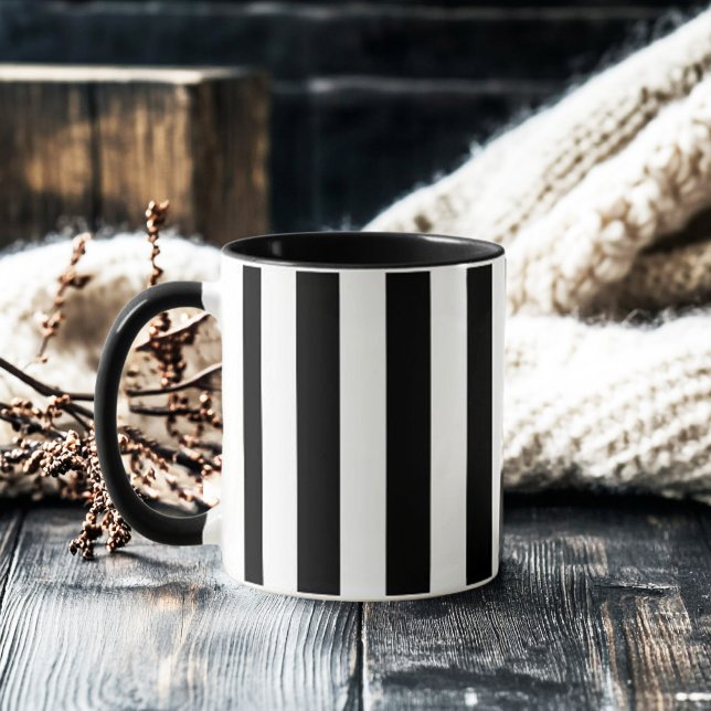 Retro Elegant Black and White Stripe Tasse (retro elegant black and white stripe mug)
