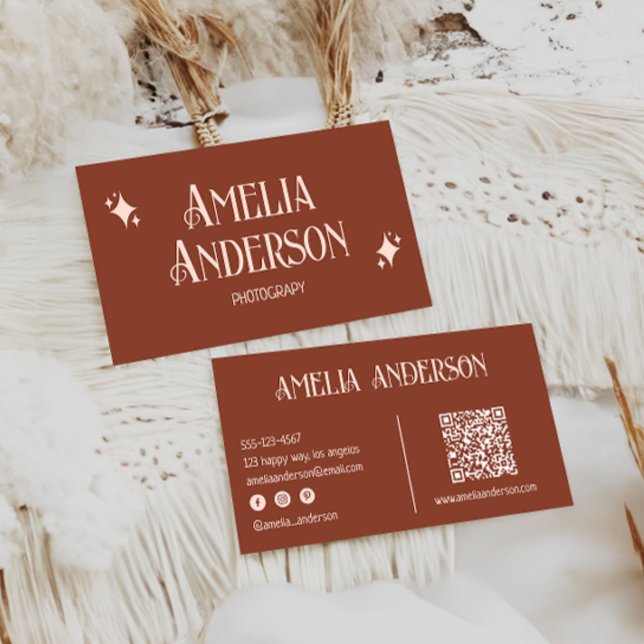 Retro Elegant Blush & Terracota Qr Code Visitenkarte (Von Creator hochgeladen)