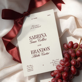 Retro Elegant Burgundy & Ivory Beige Wedding Einladung