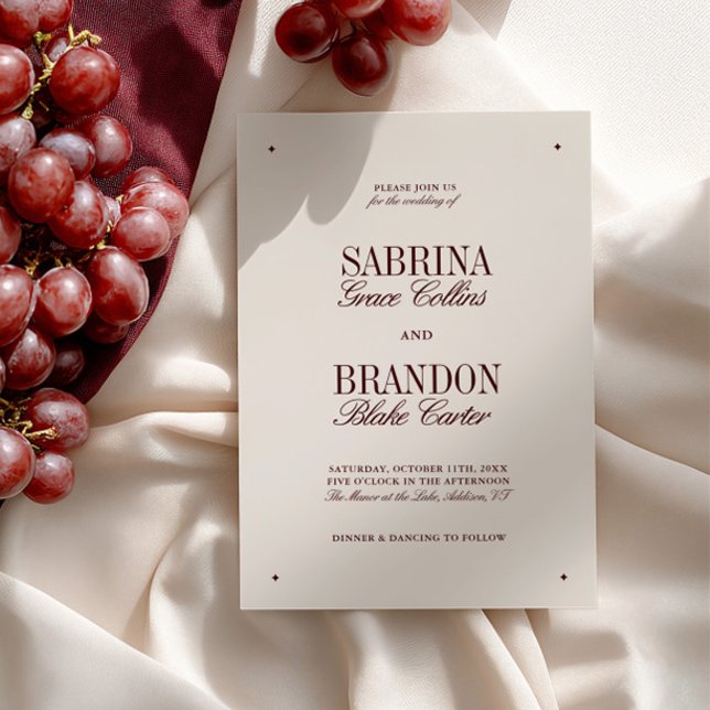 Retro Elegant Ivory & Burgundy Feierliche Hochzeit Einladung (Retro Elegant Ivory & Burgundy Formal Wedding Invitation)