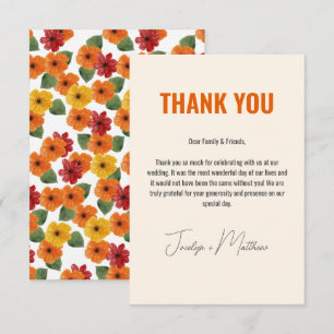 Retro Elegant Modernes Florales Orange Dankeskarte