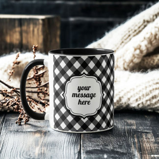 Retro Elegant Personalized Black and White Gingham Tasse