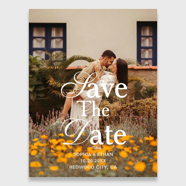 Retro Elegant Script Photo Wedding Save The Date Magneteinladung (Von Creator hochgeladen)