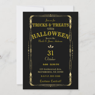 Retro Elegant Vintage Schwarz & Gold Deco Hallowee Einladung