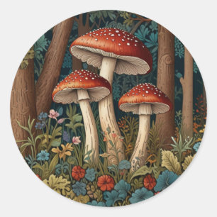 Retro elegante Pilzwald Runder Aufkleber