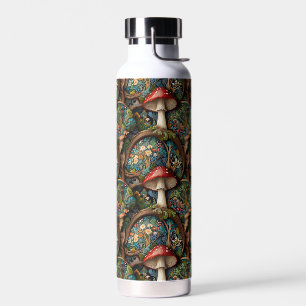 Retro-elegantes bohemianisches Pilzwaldmuster Trinkflasche