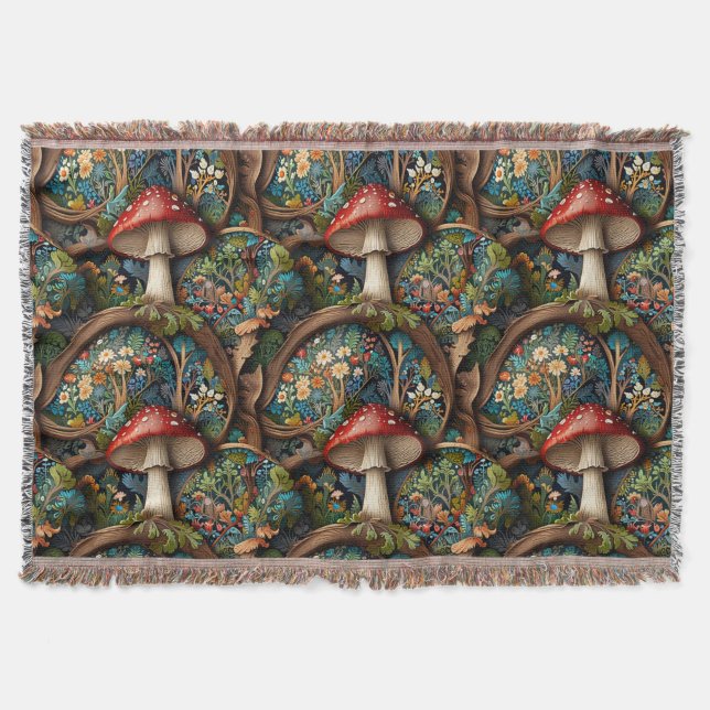 Retro-elegantes bohemisches Pilzwaldmuster Decke (Vorderseite)