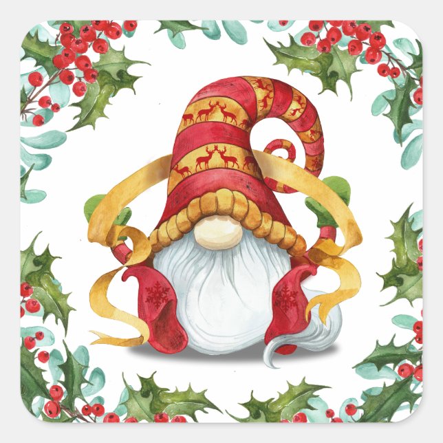 Retro Elf Gnome Weihnachtsfeiertage Umschlag Aufkl Quadratischer Aufkleber (Vorderseite)