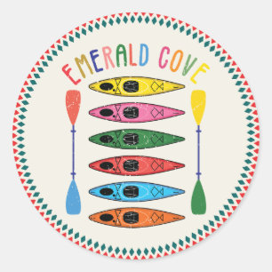 Retro Emerald Cove Kayaking T - Shirt Runder Aufkleber