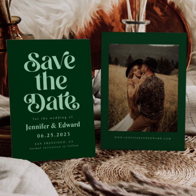 Retro Emerald Green Wedding Save The Date (Von Creator hochgeladen)
