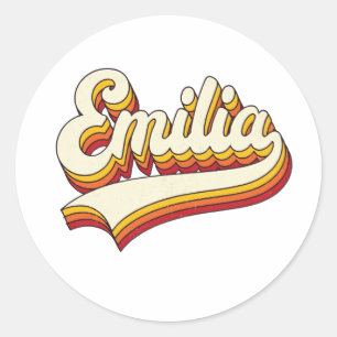 Retro Emilia Name 70er Jahre Vintage-Design Runder Aufkleber