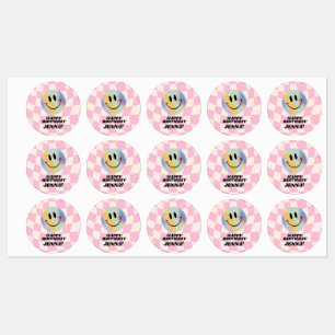 Retro Emoji lächeln Geburtstag für Mädchen Etiketten