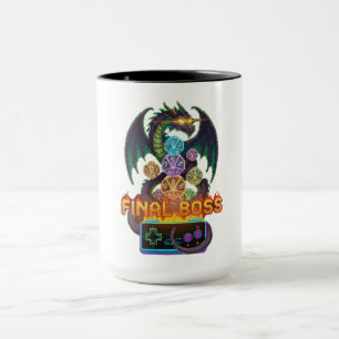 Retro Endgegner-Drache & Würfel Gamer TTRPG Pixe Tasse