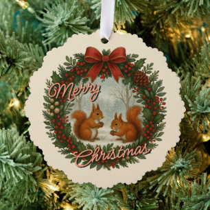 Retro-Englischer Weihnachtsstrauß mit süßen Eichhö Ornament Karte