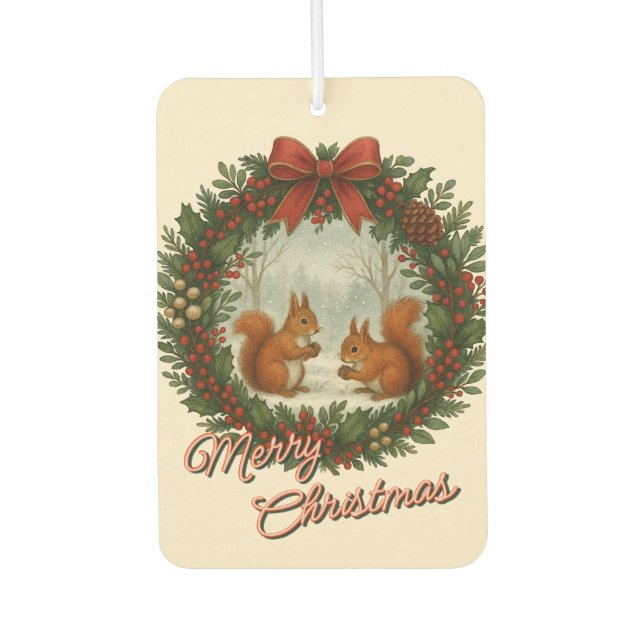 Retro English Holiday Kranz mit Niedlichen Eichhör Autolufterfrischer (Vorderseite)