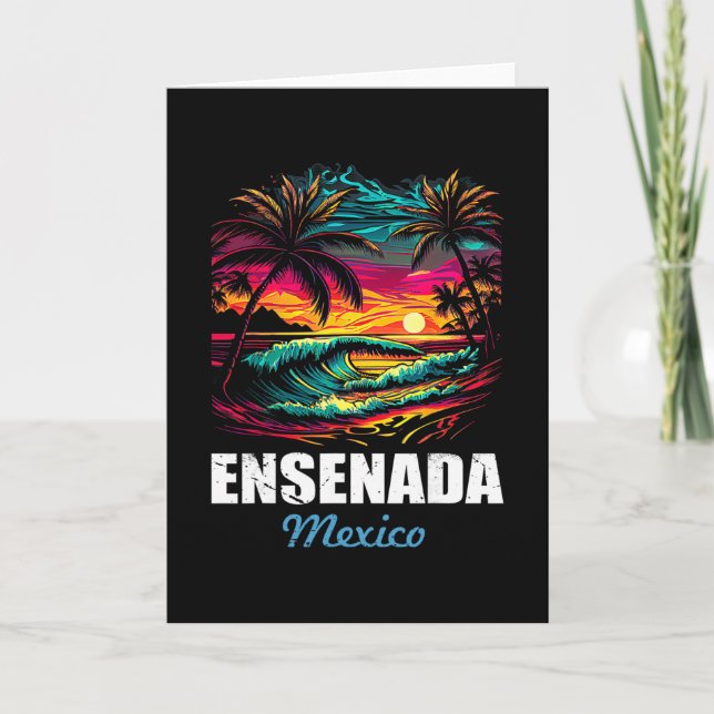 Retro Ensenada Mexico Sunset Vintage Vacation Souv Karte (Vorderseite)