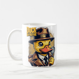 Retro-Ente-Detektiv auf gelb verschweißten Linien Kaffeetasse