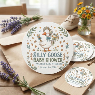 Retro-Enten- und Gänschen-Baby-Party Runder Aufkleber