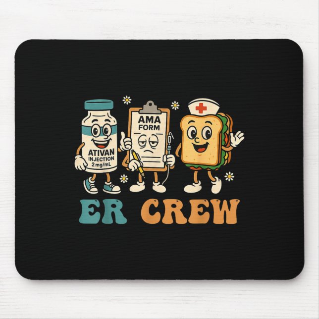 Retro Er Crew Emergency Room Funny Er Ed Nurse Tec Mousepad (Vorne)