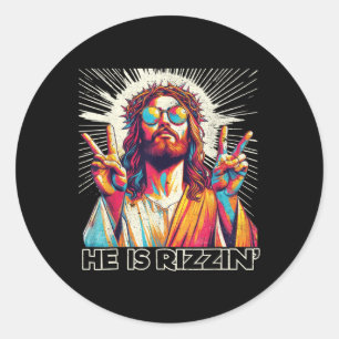Retro Er ist Rizzin lustig Jesus hat Rizzen Ostero Runder Aufkleber