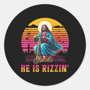 Retro Er ist Rizzin lustig Jesus hat Rizzen Ostero Runder Aufkleber