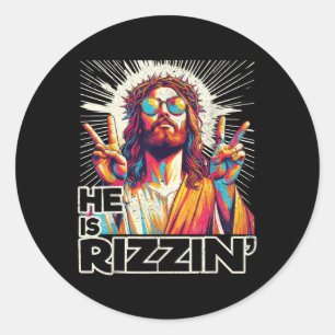 Retro Er ist Rizzin lustig Jesus hat Rizzen Ostero Runder Aufkleber