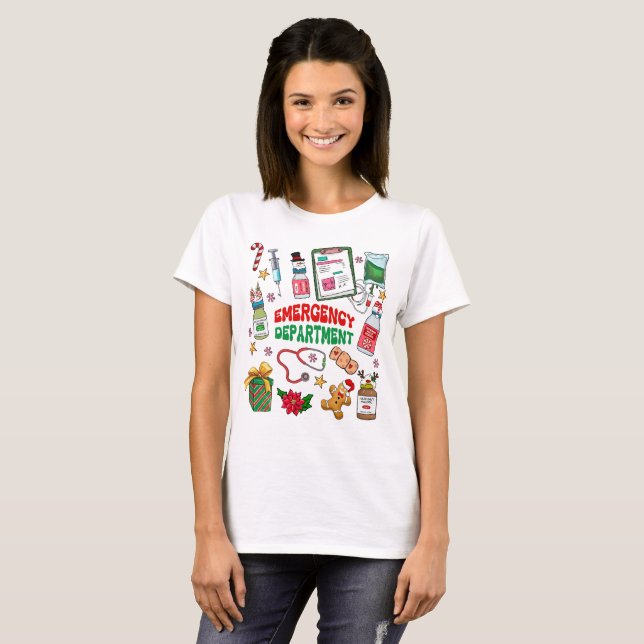 Retro ER Nurse Christmas, Notabteilung T-Shirt (Vorne ganz)
