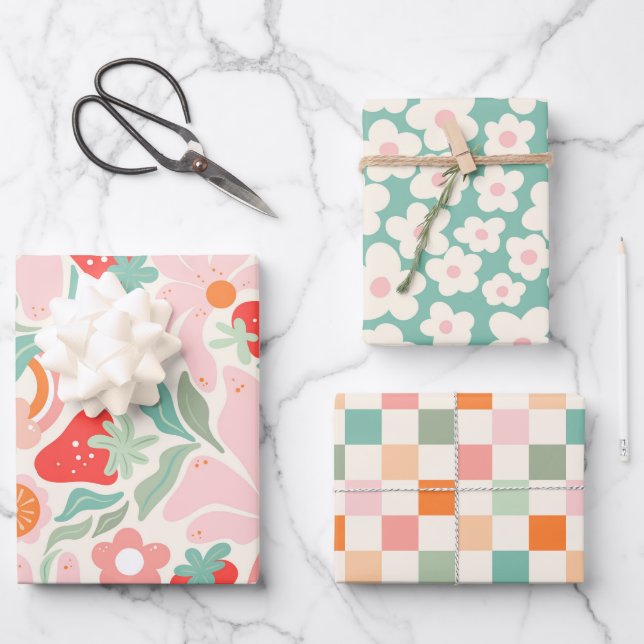 Retro-Erdbeere  Geschenkpapier Set (Vorderseite)