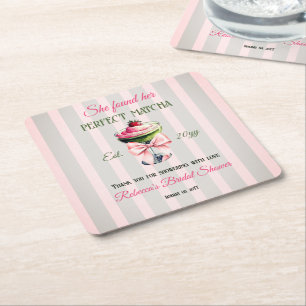 Retro Erdbeere Perfekte Matcha Rosa Schleife Braut Rechteckiger Pappuntersetzer