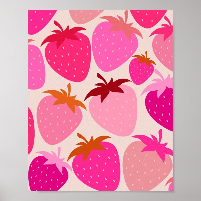 Retro Erdbeeren Rosa und Creme Poster (Vorne)