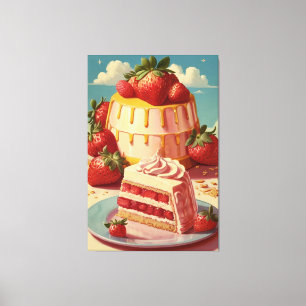 Retro-Erdbeerkuchen Canvas Print Leinwanddruck
