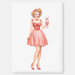 Retro-Erdbeermilchshake-Pin-Up-Girl Magnet