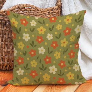 Retro-Erde Ton Olive Orange Gold Blumenmuster Kissen